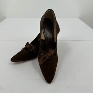 Quail Craft Womens 60s Old Money Heels Size 9AA Suede Keyhole Bow Vintage